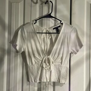 Forever 21 White Tie-Front Crop Top